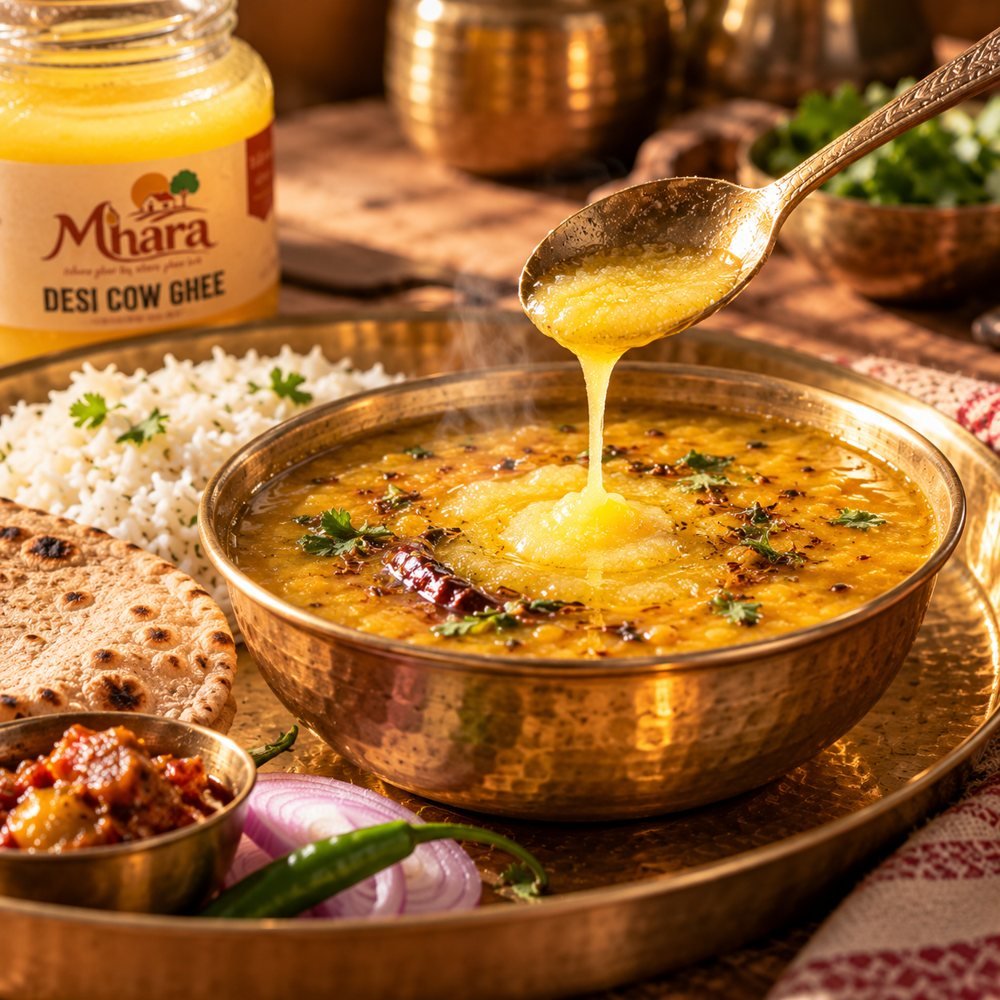 Dal with a spoon of ghee melting on top