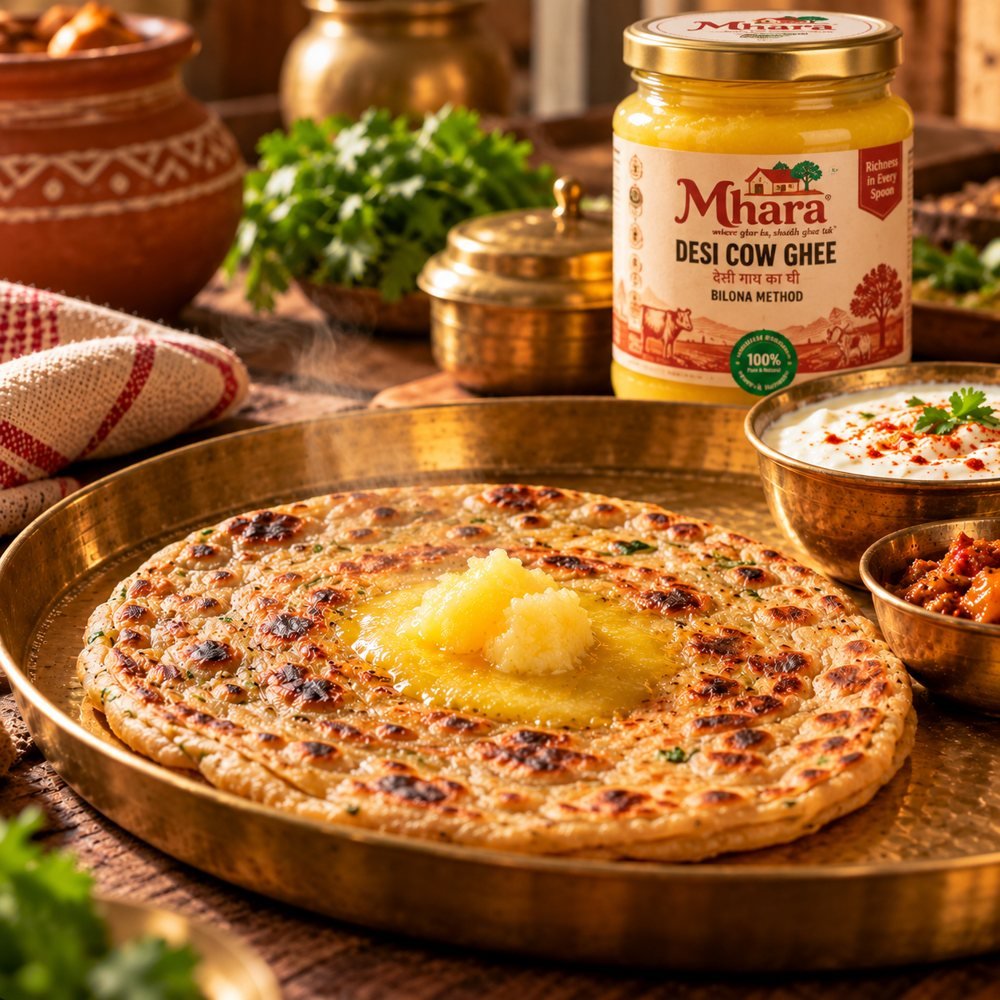 Hot paratha with a dollop of ghee